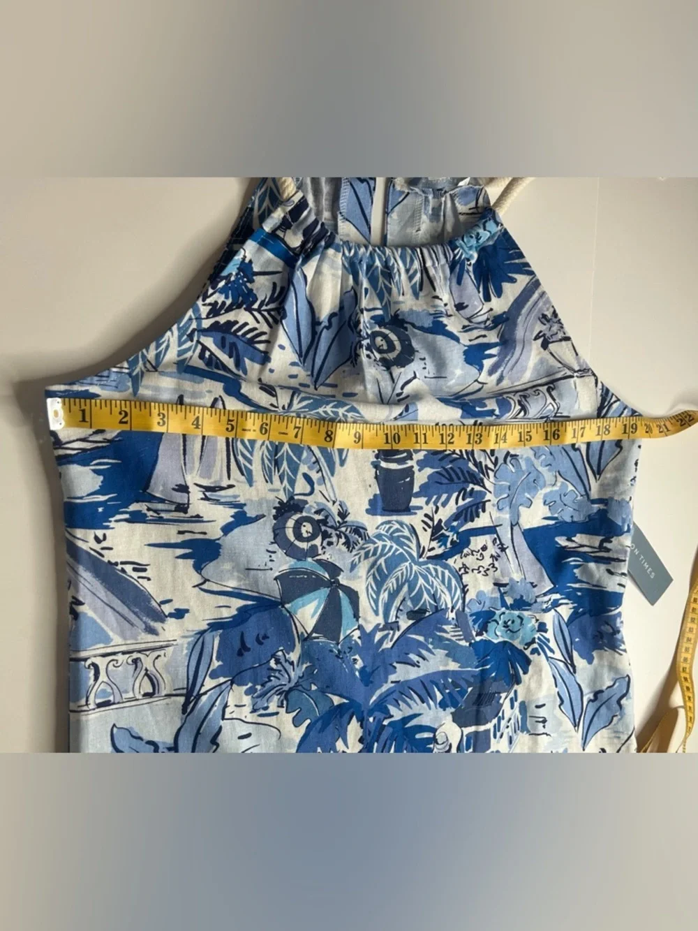 London Times NWT Blue and White Tropical Halter Dress Sz 10 Resortwear Linen